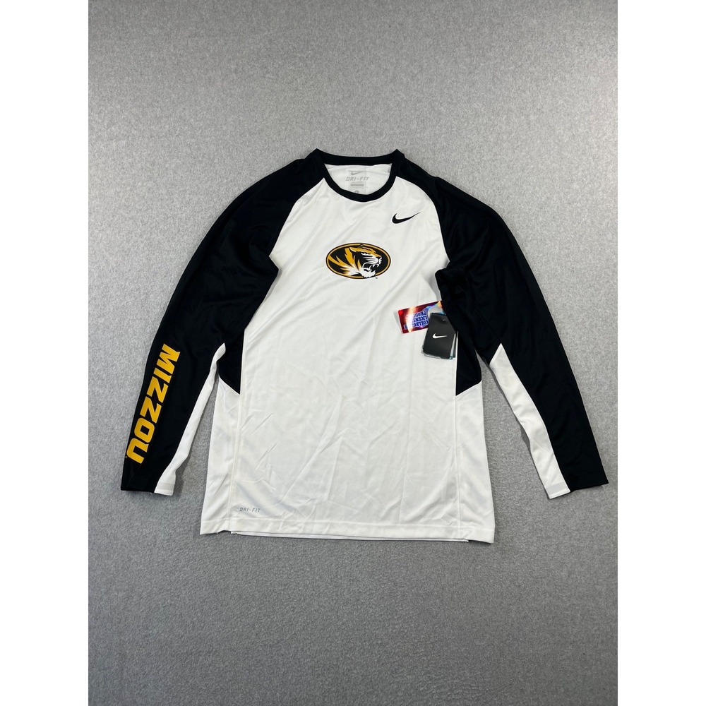 University Of Missouri Tigers Shirt Mens L White Mizzou Nike Dri Fit Long Sleeve
